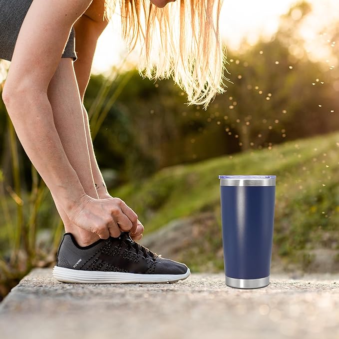 20 oz Tumbler Coffee Travel Tumblers Bulk with Lid Stainless Steel Double Wall Vacuum Insulated Mug Powder Coated Cups fit Car Cupholder for Hot and Cold - Navy, 4Pack - Bloomnest