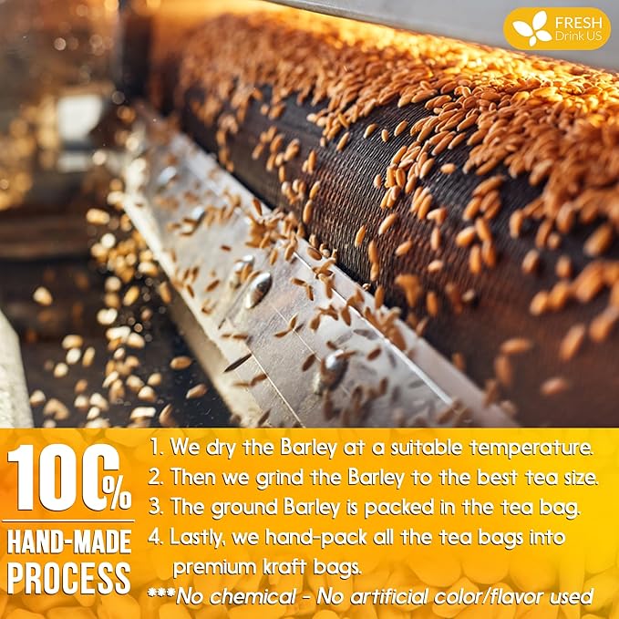 FreshDrinkUS Premium 50 Barley Tea Bags, 100% Natural & Pure. Loose Barley Herbal Tea. Made with Natural Material Tea Bags. No Sugar, No Caffeine, No Gluten, Vegan - Bloomnest