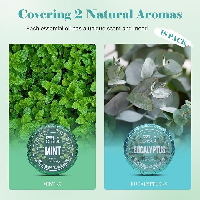 W&E Choice Shower Steamers Aromatherapy 18 Pcs- Shower Bombs Birthday Gifts for Women, Eucalyptus Mint Essential Oils for Daily Relaxation & Stress Relief, Christmas Gift for Women, Mom, Wife - Bloomnest