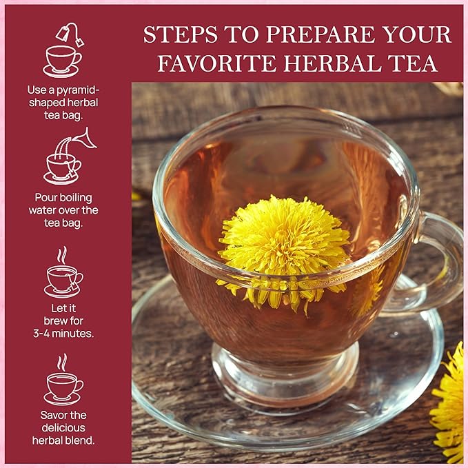 Tealeaf & Co. Dandelion Root Tea with Dried Dandelion Root Extract - Pure Herbal Tea Bags Blended with Fresh Herbs - Flavored Herbal Blend - Low Caffeine - Gluten Free - 50 Teabags - Bloomnest