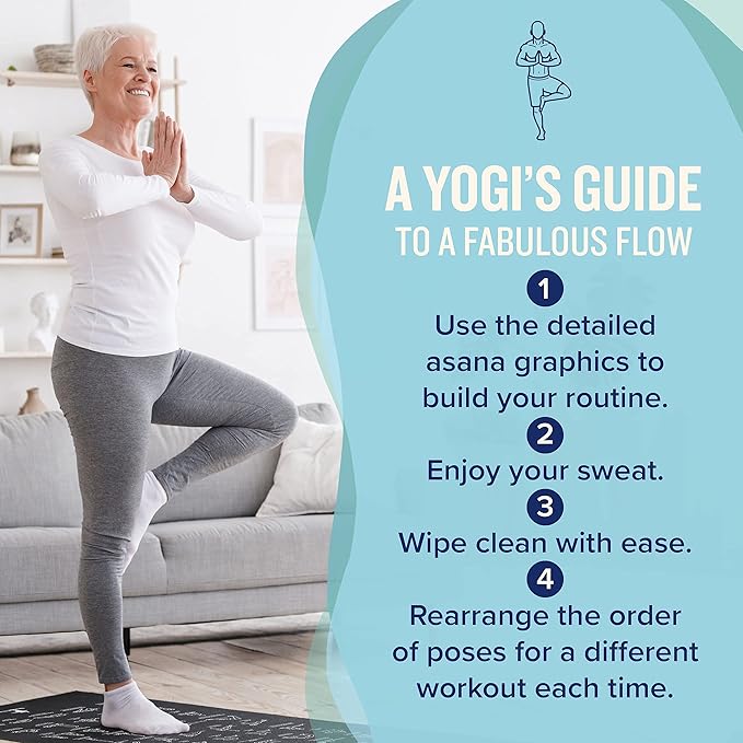 NewMe Fitness Yoga Mat for Women and Men - Large, 5mm Thick, 68 Inch Long, Non Slip Exercise Mats w/ 70 Printed Yoga Poses for Pilates, Workout and Stretching - Home and Gym Essentials