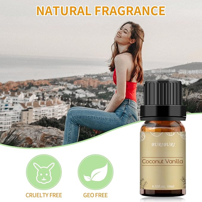 BURIBURI Coconut Vanilla Essential Oil, 10ml Premium Grade Scented Oil Coconut Vanilla Fragrance Oil for Diffuser, Massage, Candle, Soap Making - Bloomnest