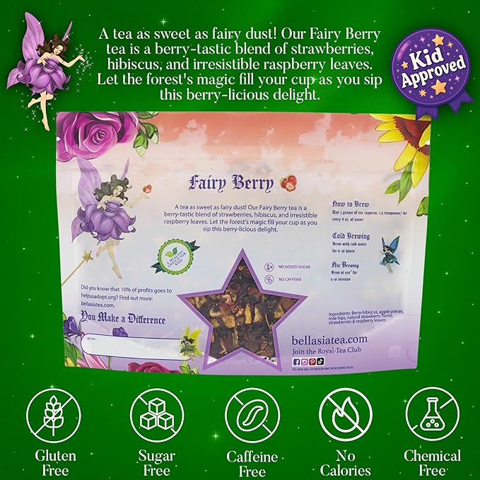 Bellasia Tea Fairy Berry for Kids Using Real Strawberry Pieces- Caffeine Free Herbal Tea Blend with Real Ingredient & Balanced Flavor- Add Loose Leaf Tea to Your Child’s Routine for Fun & Tasty Drink - Bloomnest