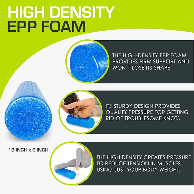 ProsourceFit High Density Foam Rollers 12 - inches Long, Firm Full Body Athletic Massage Tool for Back Stretching, Yoga, Pilates, Post Workout Muscle Recuperation, Black/Blue - Bloomnest
