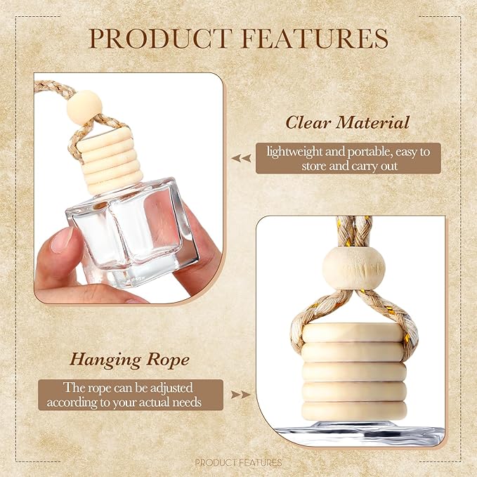 BBTO 50 Pcs Hanging Car Air Freshener Car Diffuser Bottles Empty Glass Perfume Bottle Freshener Diffuser Bottle Pendant for Essential Oil Fragrance Aromatherapy Bottle Ornament(Cube) - Bloomnest