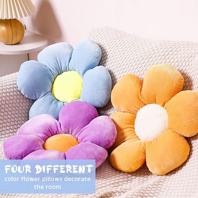 Reginary 4 Pcs Flower Floor Pillows Cute Plush Flower Throw Pillows Daisy Floor Seat Cushion Chair Pads for Christmas First Day of School for Sofa Couch Bed Decor(15 Inch,Bright Color) - Bloomnest