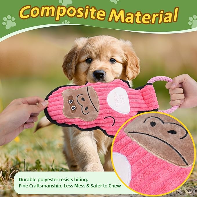 2-Pack Squeaky Dog Toys & Tough Tug of War Set - No Stuffing Chew-Resistant Plush Toys to Keep Them Busy, Best Birthday Gift for Small/Medium/Large Breeds (Ducks & Gorilla) - Bloomnest