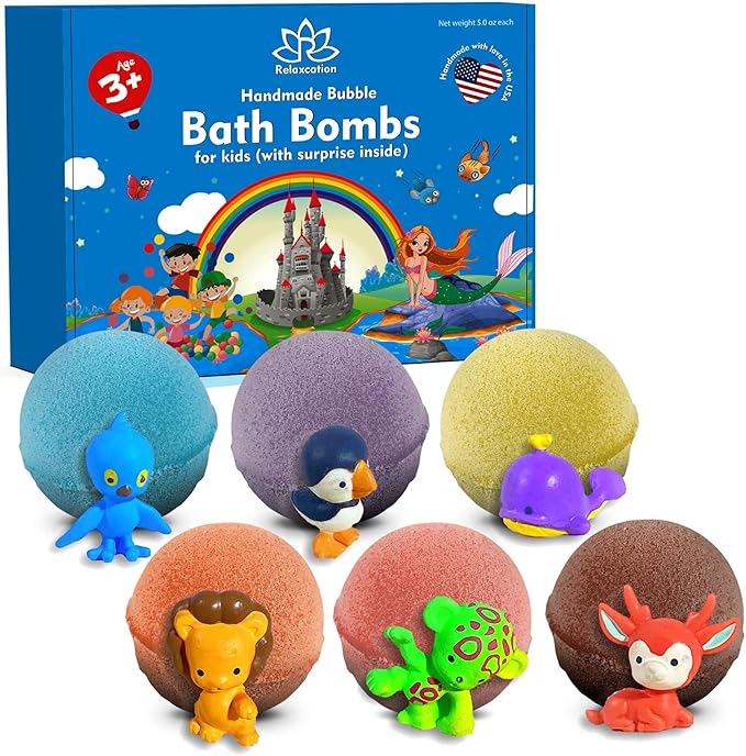 Bath Bombs for Kids Set with Toys Surprise Inside Cute Funny Animals - Organic & Natural Bath Bombs for Boys and Girls - Kid Safe Bubble - Handmade in USA - Bloomnest
