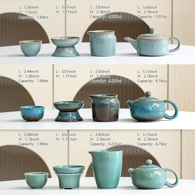 Chinese Tea Set, 10-Piece Ceramic Set with Teapot and Cups, Gongfu Tea Set,Tea Gift Sets,Outdoor and Office (Ge Kiln Green) - Bloomnest