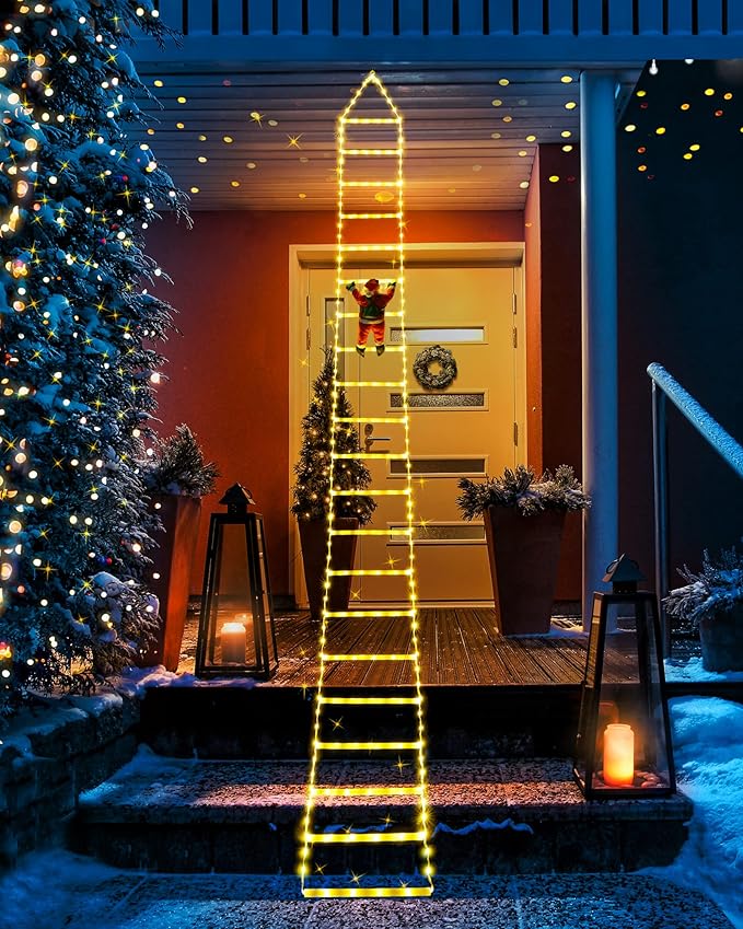 Toodour LED Christmas Lights - 10ft Christmas Decorative Ladder Lights with Santa Claus, Xmas Decorations Light for Indoor Outdoor, Window, Garden, Home, Wall, Xmas Tree Decor - Warm White - Bloomnest