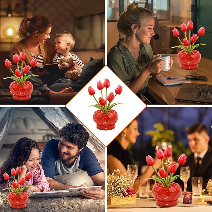 Birthday Gifts for Women,Tulips Flower Touch Lamp,Rechargeable Cordless Lamps 3-Colour Dimming Small Night Light for Festival,Restaurant,Bedroom,Office Home Decor Gifts for Mom - Bloomnest