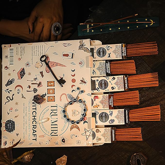 Witchcraft Incense Sticks - Total 120 Insence-Sticks (20 Insense x 6 Inscents) - for Wiccan Witches Brew Wicca Witch Voodoo Spell Pagan Black Magic Protection Against Jealousy + Burner Holder - Bloomnest