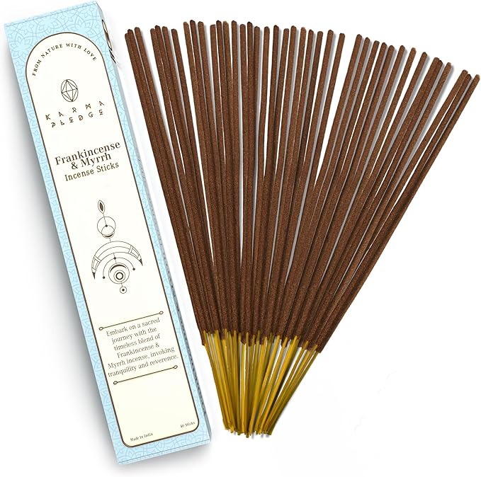 Frankincense & Myrrh Incense Sticks, Organic Hand Dipped Incense, Natural Herbs & Aromatic Ingredients, Contain 40 Sticks Inside, Burn Time 45-60 Min, Spiritual Gifts, Incense By Karma Pledge