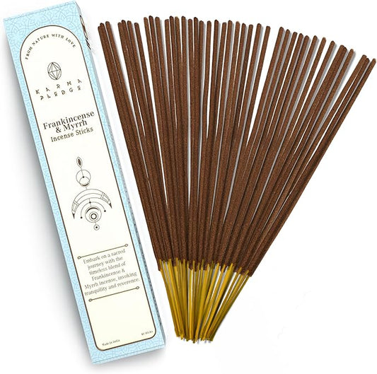 Frankincense & Myrrh Incense Sticks, Organic Hand Dipped Incense, Natural Herbs & Aromatic Ingredients, Contain 40 Sticks Inside, Burn Time 45-60 Min, Spiritual Gifts, Incense By Karma Pledge