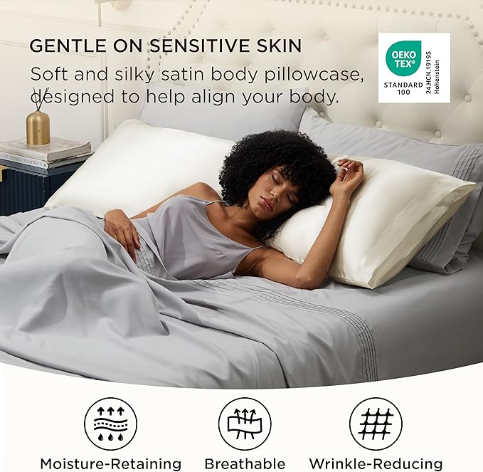 Bedsure Body Pillow Cover 20x54 Inches - Ivory Satin Similar to Silk Pillowcase for Hair and Skin, Cooling and Silky Long Body Pillow Case Cover with Envelope Closure, Gifts for Women Men - Bloomnest