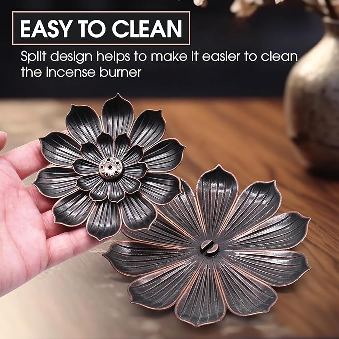 Incense Burner, Lotus Incense Holder for Sticks, 6" Ash Catcher Catch All Ashes, Detachable Incense Burner Holder, Easy Clean for Meditation Yoga Relaxation, Home Decor, Zinc