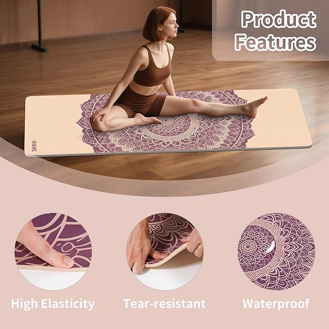 HAHE Yoga Mat Thick (8MM,1/3"), Eco-Friendly POE Non Slip Yoga Mat, High Rebound & Shock Absorption, Anti-Tear & Sweat-Resistant for Yoga, Fitness, Home, Workouts, Large Pilates Mats 72"x24" with Carrying Strap - Bloomnest