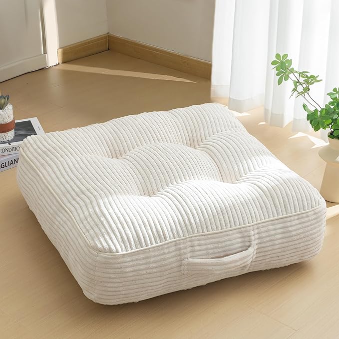 6" Washable Floor Pillow Cushion for Adults, Meditation Cushion Pillow, Large Square Floor Sitting, Removable Tufted Corduroy Cover, for Tatami Living Room or Yoga, 22x22 Inch, Machine Washable - Bloomnest