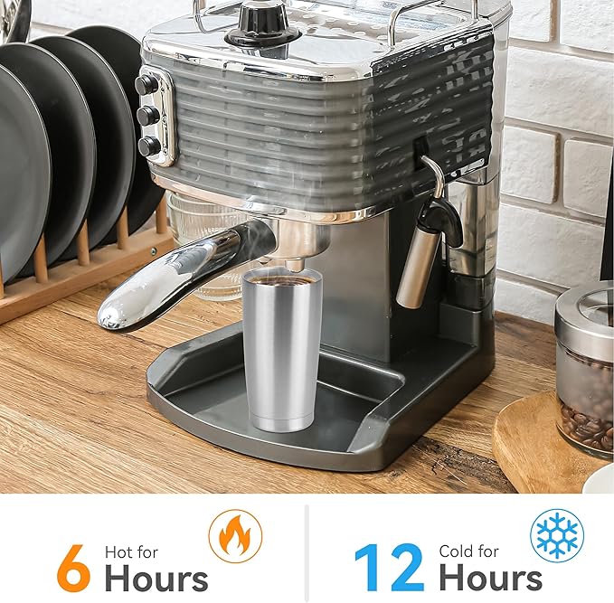 20 oz Tumbler Stainless Steel Tumblers Bulk with Lid Double Wall Insulated Coffee Tumbler Cups for Hot & Cold Drinks Powder Coated Travel Coffee Tumbler Mug Metal (Stainless Steel, 1 pack)