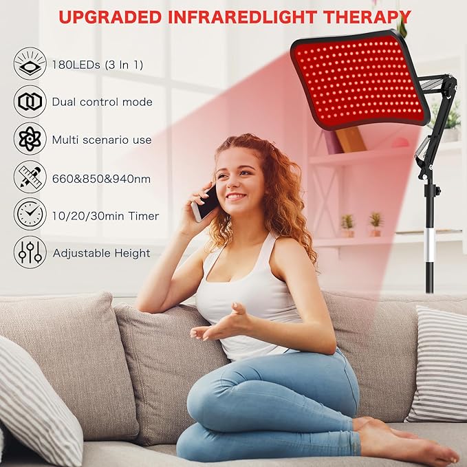 Red Light Therapy for Face Body, Advanced 2-in-1 Red Light Therapy Lamp with Desktop Stand, Tri-Wavelength 660nm, 850nm, 940nm Infrared Light Panel with Timer for Skin Care, Full Body Pain Relief