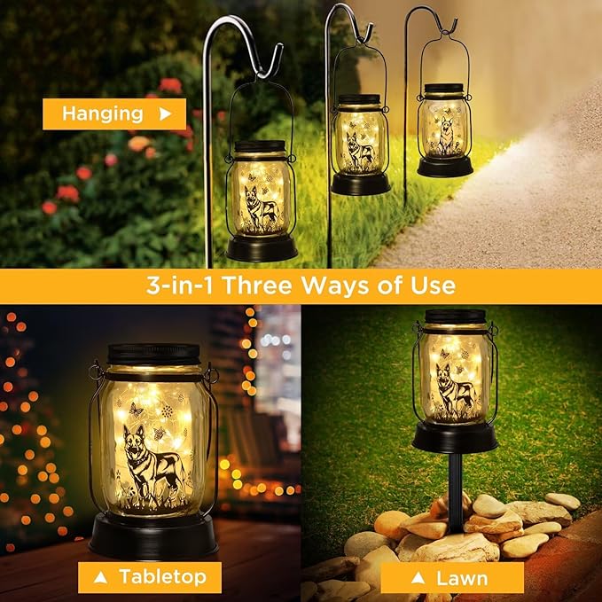 German Shepherd Gifts for Women/Men, German Shepherd Solar Lanterns Dog Mom Birthday, Dog Lovers Lantern, Pet loss Pet Memorial Lights, Solar Garden Decoration Outside for Yard, Patio,Backyard,Porch - Bloomnest