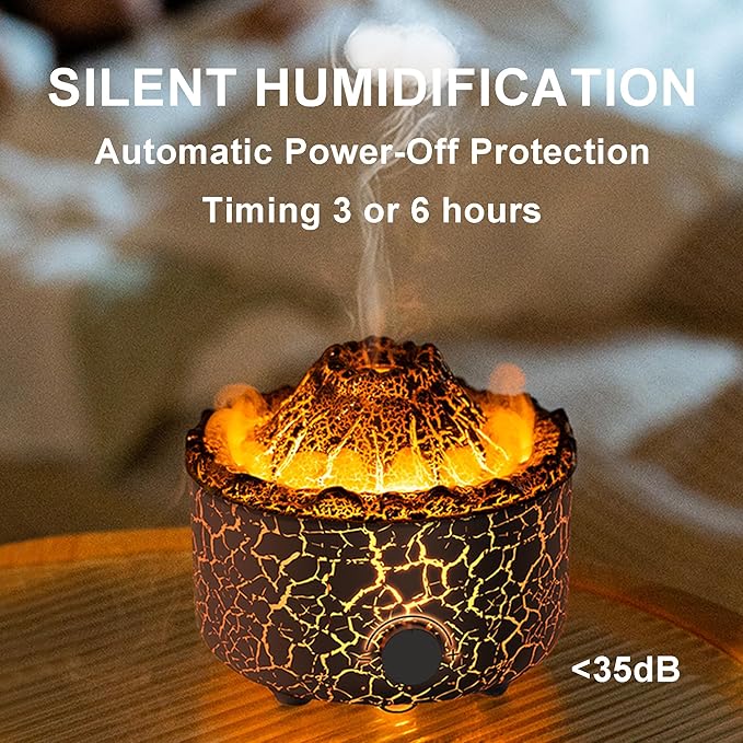 Aromatherapy Essential Oil Diffuser, 560ml Ultrasonic Cool Mist Diffuser/Humidifier with Flame & Volcano 2 Mist Mode, for Bedroom,Office,Home, Auto Shut-Off, Remote Control, Gift (Blcak) - Bloomnest
