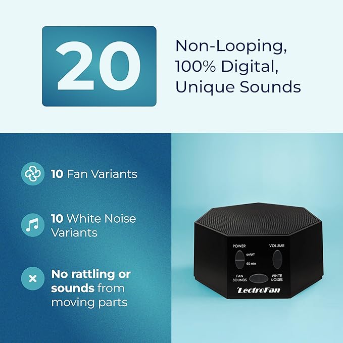 Adaptive Sound Technologies LectroFan Classic White Noise Machine - Global Power Edition with Adaptors for US, UK & EU - 20 Non-Looping Fan & White Noise Variations - Black - Bloomnest