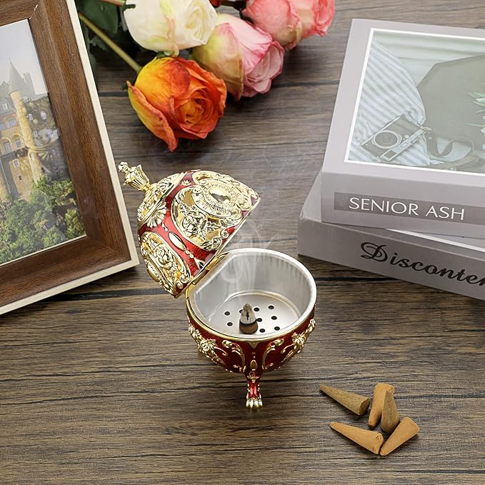 JUXYES Vintage Incense Burner Holder with Removable Ash Catchers, Metal Censer Antique Cone Coil Incense Burner Holder Zinc Alloy Spiritual Aromatherapy Yoga Meditation Gifts Retro Home Decoration - Bloomnest