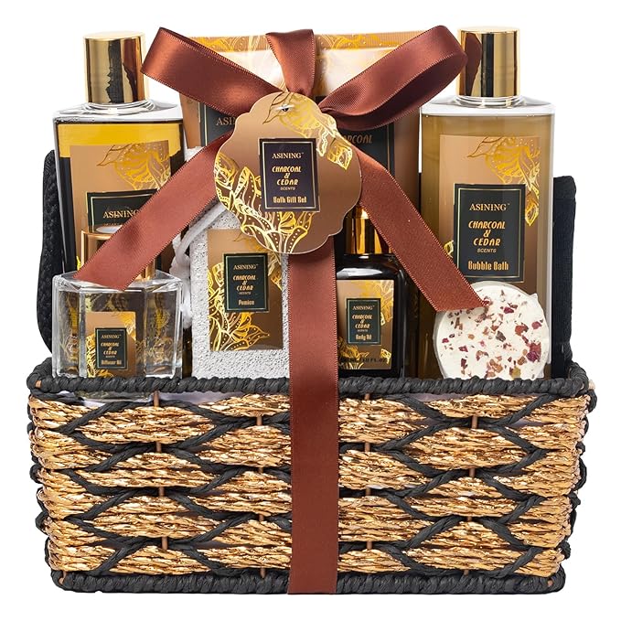 Spa Set for Women & Mens Gift, Relaxing Gifts for Men, Father's Day Gifts for Men Dad with 14PCS Charcoal & Cedar Scents Spa, Includes Bubble Bath, Shower Gel, Body Butter, Spa Kit for Mans Gift Set - Bloomnest