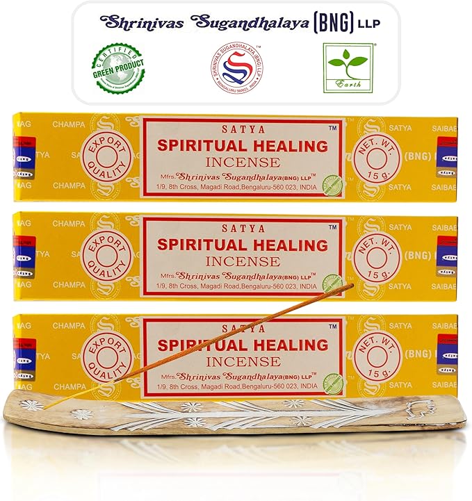 Satya Spiritual Healing Incense Sticks, Satya Bng (Bangalore) Insenses 15gmx3 Pack with Raajsee Incense Holder Bundle, Satya Nagchampa Natural Incense - Bloomnest