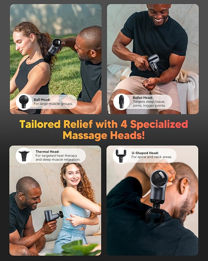 arboleaf Mini Massage Gun with Heat, Percussion Muscle Massager for Pain Relief, Portable & Quiet, Handleld Small Massager Heated, Travel Size with Case, Gift for Men & Women - Bloomnest