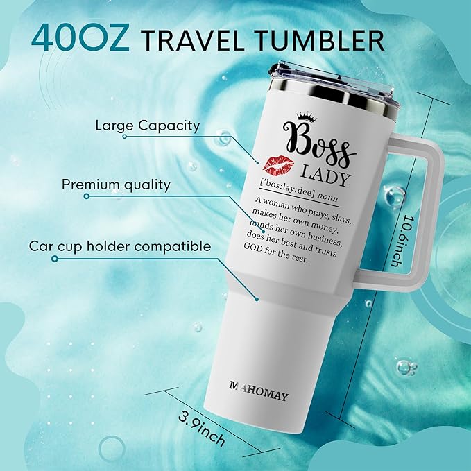 Boss Lady Tumbler with Handle, 40oz Straw - Lady Boss Gifts, Babe Tumbler, Cup for Women - Bloomnest