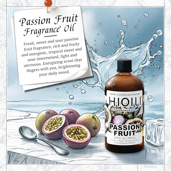 HIQILI Passion Fruit Fragrance Oil for Home Diffuser, Oil Burner, Great for Soap, Candle & Perfume Making, Add to Body Lotion - 5.07 Fl Oz HIQILI