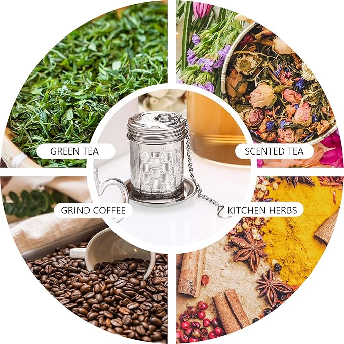 Tea Strainer Tea Infuser for Loose Tea, Tea Steeper 304 Stainless Steel Tea Mesh Strainer with Lid and Drip Tray, 2 Pack Tea Diffuser with Chain Hook, Tea Ball to Brewing Steeping Loose Leaf - Bloomnest
