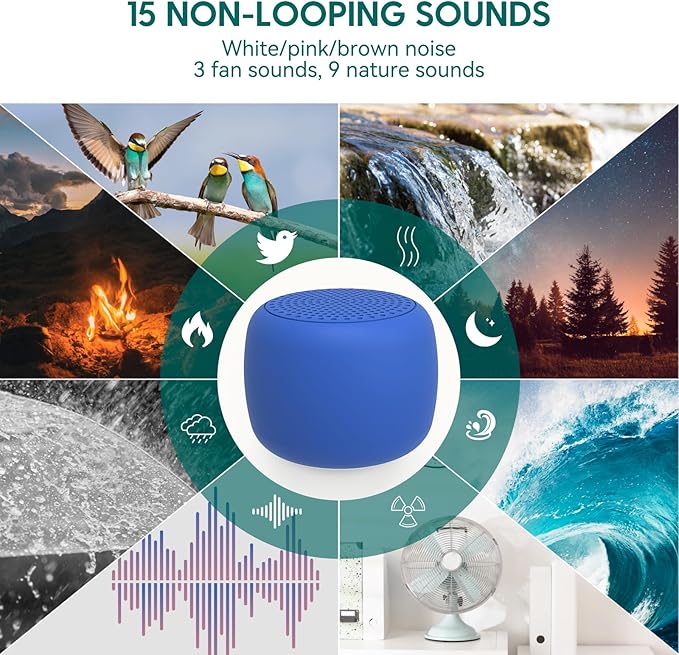 Babelio White Noise Sound Machine for Adults Kids Baby, Mini, 15 Non-looping Sounds, Timer, Memory Function, Easy to Pocket and Travel Navy - Bloomnest
