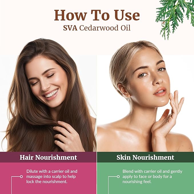 SVA Cedarwood Essential Oil – 4 Fl Oz – 100% Natural Cedar Cupressus Funebris Oil - for Diffuser, Hair Care, Face, Skin Care, Aromatherapy, Scalp and Body Massage, Soap and Candles - with Dropper - Bloomnest