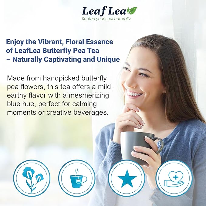 LeafLea 40 Butterfly Pea Flower Tea Bags, Herbal Flower Tea for Relaxation, Mocktails, and Natural Food Coloring, Caffeine-Free, Sugar-Free, Non-GMO - Bloomnest