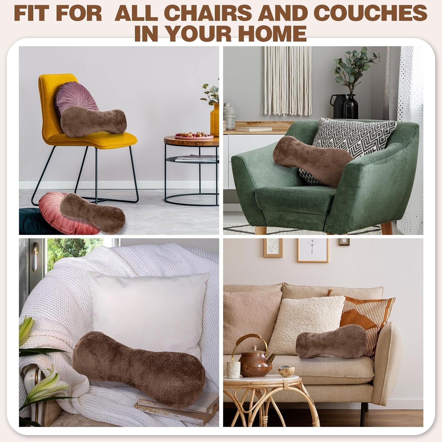 1 Pc Neck Pillow for Recliner Headrest Pillow Bone Shaped Chair Plush with Adjustable Strap Neck Support and Pain Relief Curve Head Cushion for Car Travel Airplane (Brown)