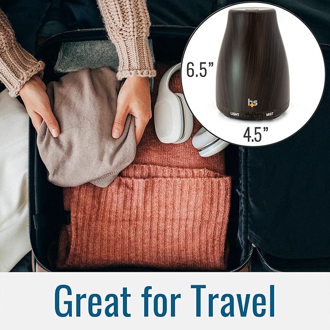 HealthSmart Essential Oil Diffuser, Cool Mist Humidifier and Aromatherapy Diffuser with 150ML Tank Ideal for Small Rooms, Adjustable Timer and Mist Mode, Wood Grain Brown - Bloomnest
