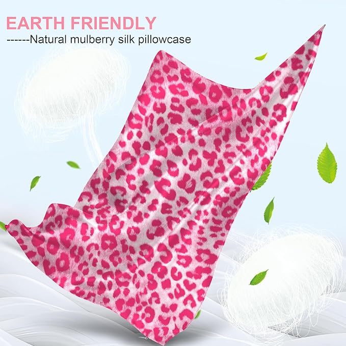Mulberry Silk Pillow Cases Queen Size with Hidden Zipper, Ultra Smooth and Soft Breathable Cooling Silk Satin Pillowcase for Hair and Skin, Gifts for Women Men (Leopard Pink, 20x30 Inches, 1 Pack) - Bloomnest