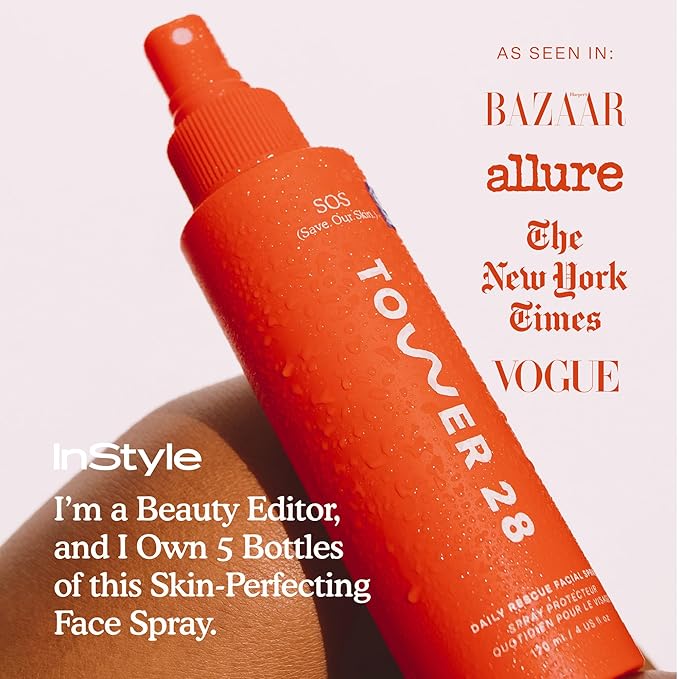Tower 28 SOS Daily Rescue Facial Spray - Hypochlorous Acid Spray to Help Reduce Redness, Calm Irritation + Alleviate Flare-Ups - Soothing + Purifying Face Toner - Everyday Skin Care Essential (4 oz) - Bloomnest