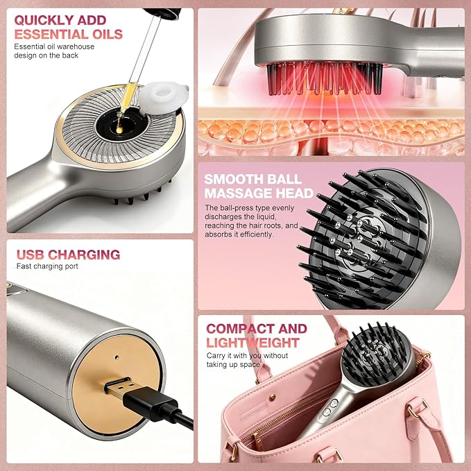 3 in 1 Scalp Massager Hair - 360° Hair Oil Applicator Electric Scalp Massager IPX7 Waterproof for Home & Travel(Silver) Bloomnest