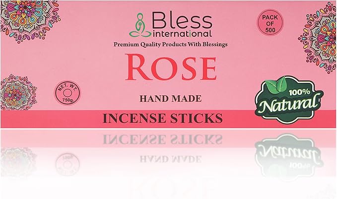 Bless-Rose 100%-Natural-Handmade-Hand-Dipped Organic-Chemicals-Charcoal-Free Purification-Relaxation-Positivity-Yoga-Meditation Best-Woods-Scent (500 Sticks (26 OZ)) BlessInternational