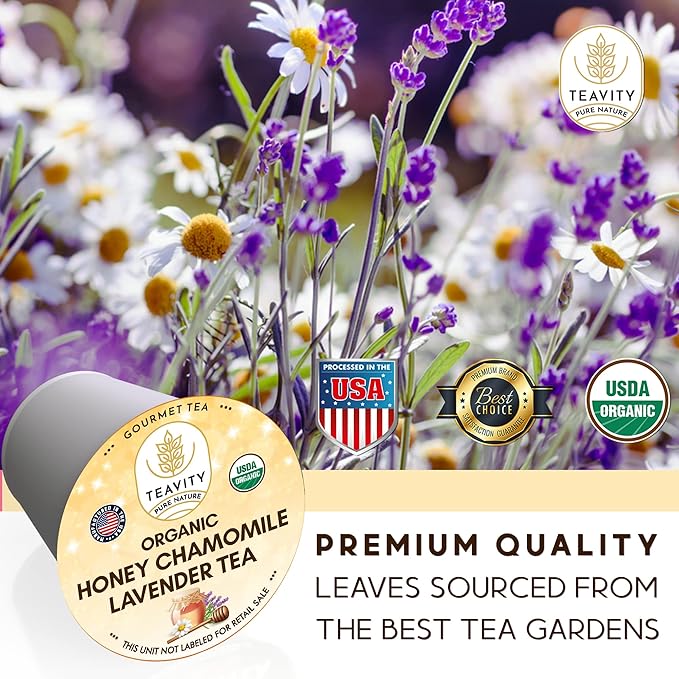 Organic Chamomile and Lavender Tea Pods for Keurig - Decaf Herbal Tea for Keurig K Cups - Honey Chamomile Lavender by Teavity (12 Tea Pods) - Bloomnest