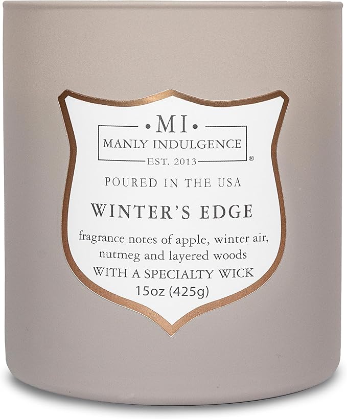 Manly Indulgence Winters Edge Scented Candles for Men, 15 oz Wooden Wick, Premium Soy Blend Wax, 60H Burn, Candles for Home Scented - Made in The USA - Bloomnest