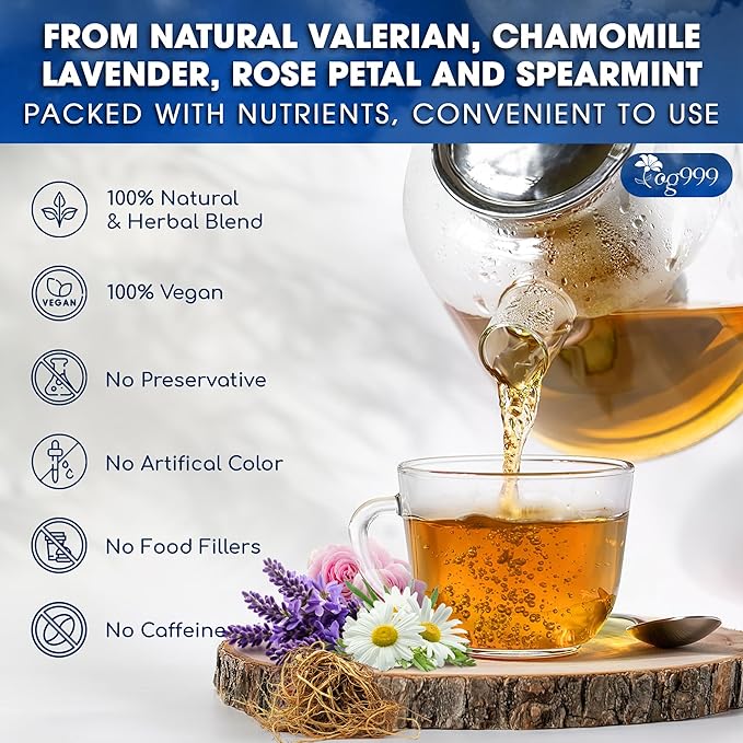 TOG999, Premium Valerian Dream Tea Bags | 60 Count | Herbal Blend with Valerian Root, Chamomile, Lavender, Rose Petal & Spearmint | Naturally Caffeine-Free, Relaxing Evening Tea. Vegan. - Bloomnest