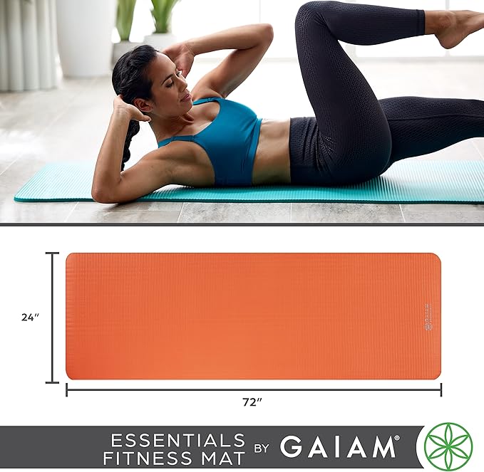 Gaiam Essentials Thick 2/5" (10mm) and Thin 1/4" (6mm) Yoga & Pilates, Fitness & Exercise Mat with Easy-Cinch Carrier Strap