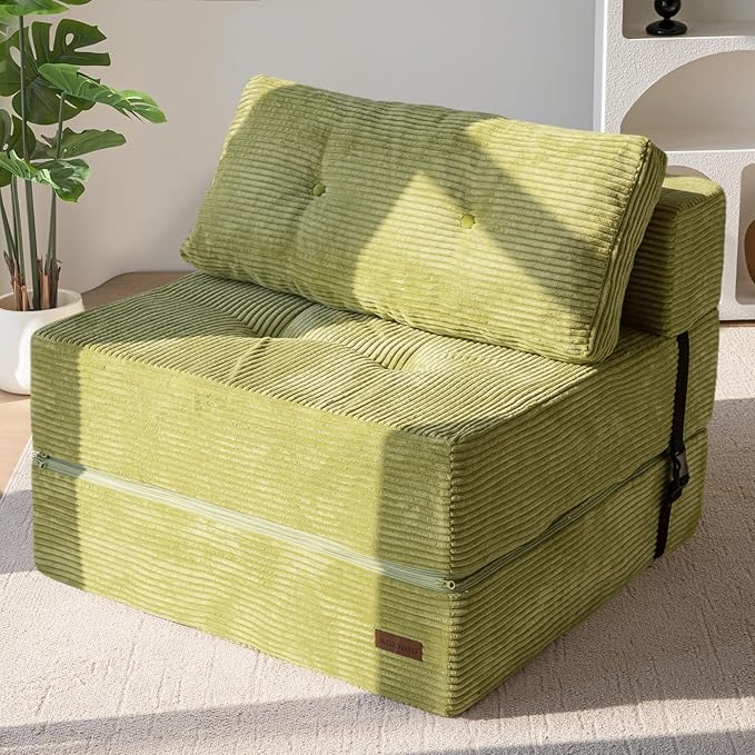 MAXYOYO Folding Sofa Bed, Convertible Sofa Bed with High-Density Support Foam, Portable 4 in 1 Fold Out Chair to Floor Lounger, Versatile Floor Couch for Living Room Bedroom, Green - Bloomnest