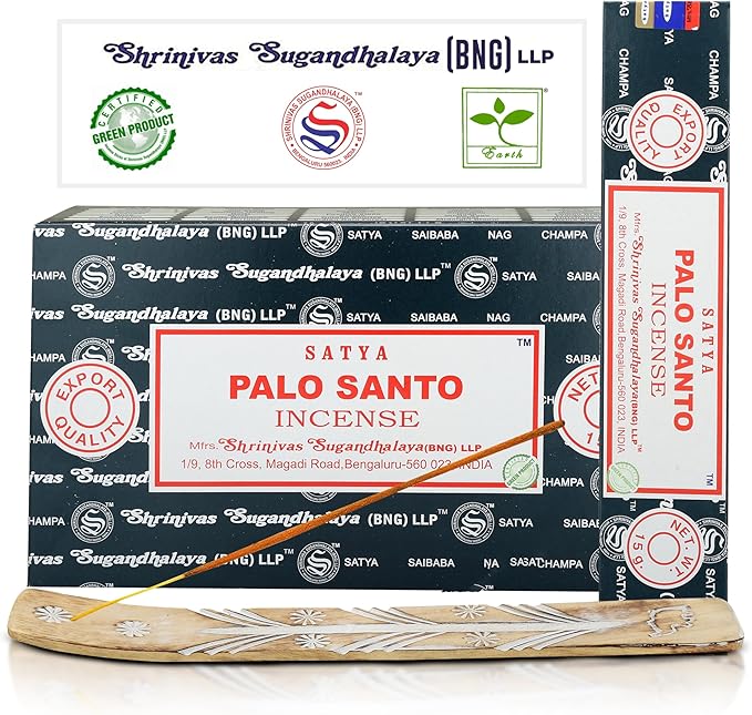 Satya Nag Champa Palo Santo Incense Sticks, Satya Bng (Bangalore) Insenses 15gmx12 Pack with Raajsee Incense Holder Bundle, Nag Champa Natural Incense - Bloomnest