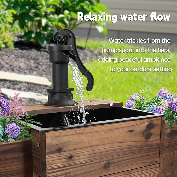 Outdoor Water Fountain,Floor Wooden Rectangular Pump Old-Fashioned Fountain with Flower Box,Electric Decorative Hand Pump, Outdoor Water Feature for Garden Patio Backyard - Bloomnest